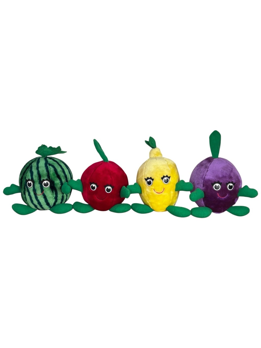 Woodland Bear Co Lot Of 4 Plush Fruit Stuffed Toys Watermelon Apple Grape Lemon